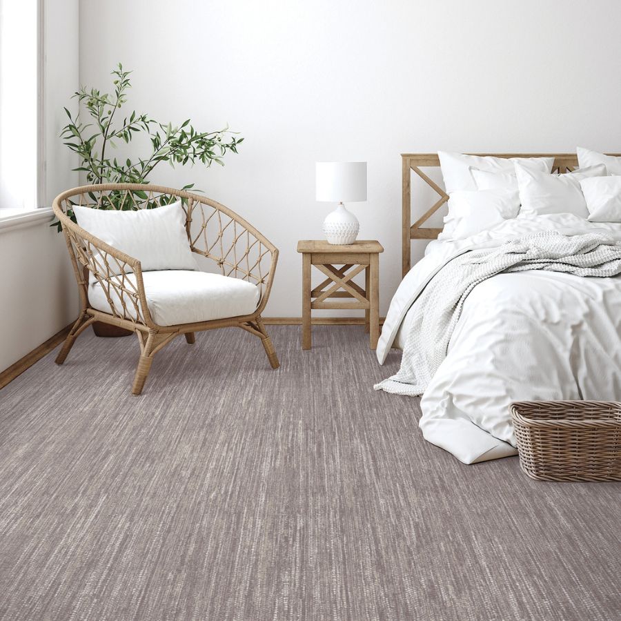 carpet in bedroom with bed and chair